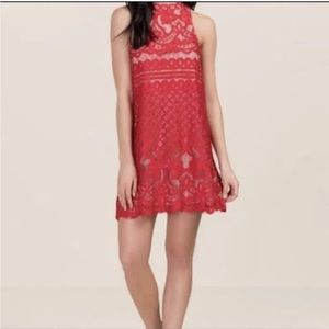 Francesca’s Red Floral Lace Shift Mini Dress